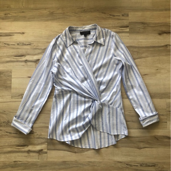 Laundry by Shelli Segal Blue Striped V-Neck Blouse - Picture 8 of 8